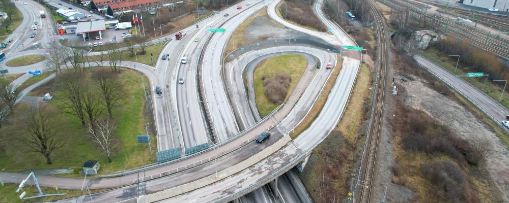 Avfarten från Lundbyleden västerifrån i Brunnsbomotet. Bild: Trafik Göteborg
