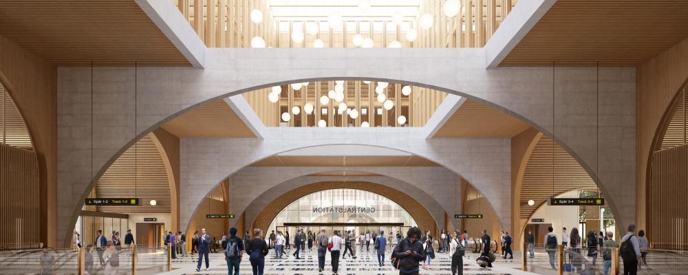 interiör nya stationshallen. Jernhusen rendering Göteborg Grand Central. Fotograf: Reiulf Ramstad Arkitekter för Jernhusen