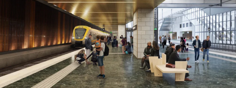 Station Centralens perronger – vid mittuppgången. Illustration: Kanozi Arkitekter