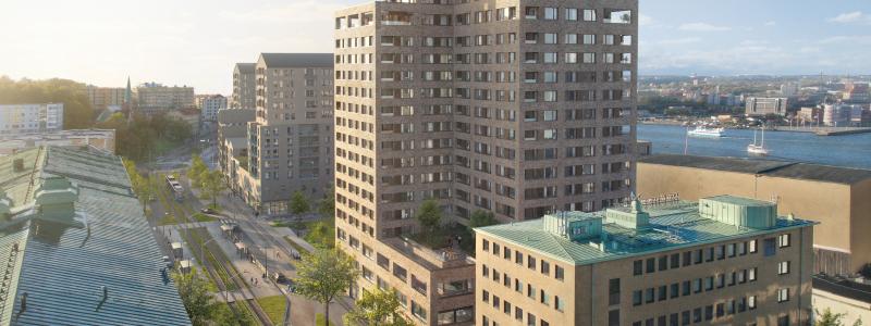 Elof Hansson Fastigheters och Riksbyggens gemensamma byggprojekt på Masthuggskajen i Göteborg Foto: Riksbyggen