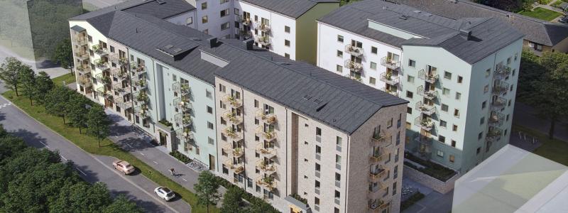 Nu påbörjas byggnationen av 177 hyresrätter i trä i Flatås, Göteborg. Pressbild: Derome