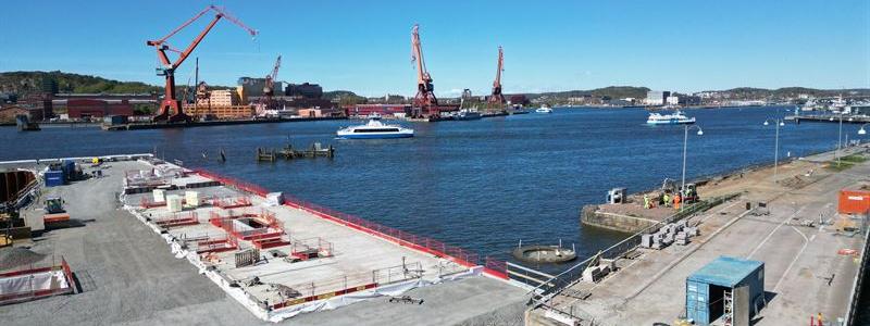 Påseglingsskydd Masthuggskajen Göteborg. Foto: Peab