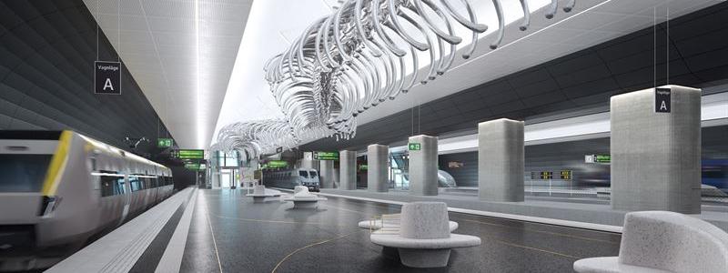 Uppdraget innebär att Peab ska bygga en del av den underjordiska pendeltågsstationen. Illustrationer: Gottlieb Paludan Architects, AFRY och ABAKO arkitektkontor AB