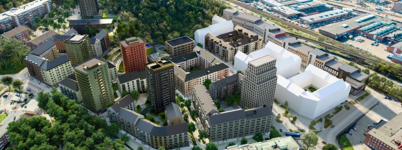 Visionsbild framtida Kallebäcks Terrasser. Upphovsrätt:
Arkitekten