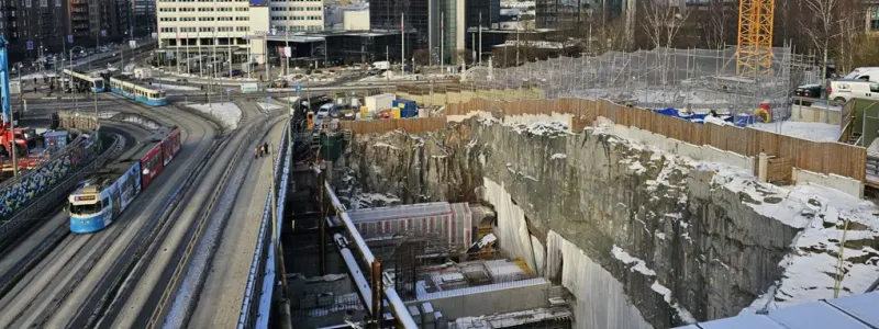 Byggnation av Västlänkens station Korsvägen. Foto: Trafikverket