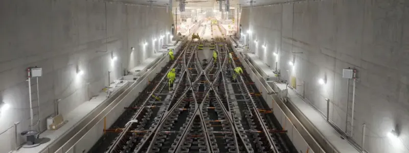 Första etappen omfattar 5 000 meter ballastfritt spår och 16 växlar, däribland en 130 meter lång kryssväxel. Foto: Kasper Dudzik och Trafikverket