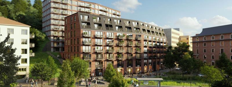 Wallenstam har tagit ett första spadtag vid Carlandersplatsen i Göteborg tillsammans med Andreas Carlson, infrastruktur- och bostadsminister. Spadtaget markerar byggstarten för Wallenstams nybyggnation av 190 hyreslägenheter med en direkt närhet till stadens puls och grönområden. Pressbild: Wallenstam