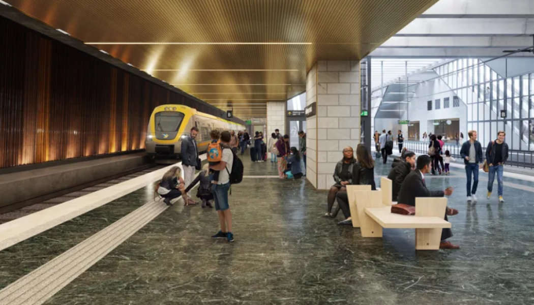 Station Centralens perronger – vid mittuppgången. Illustration: Kanozi Arkitekter