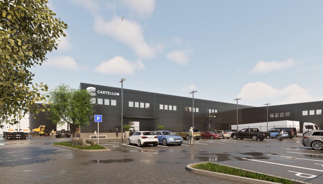 Hälften av ytan är redan uthyrd och inflyttning väntas ske i början av andra kvartalet 2027. Visionsbild: Castellum