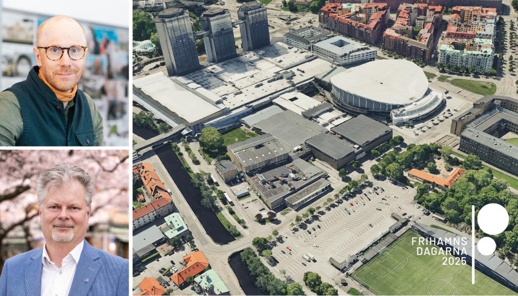 Pontus Orrbacke, arkitekt Krook & Tjäder. Axel Josefson, gruppledare Moderaterna. Debatt om Arenakvarteret på Frihamnsdagarna. Foto: Krook & Tjäder