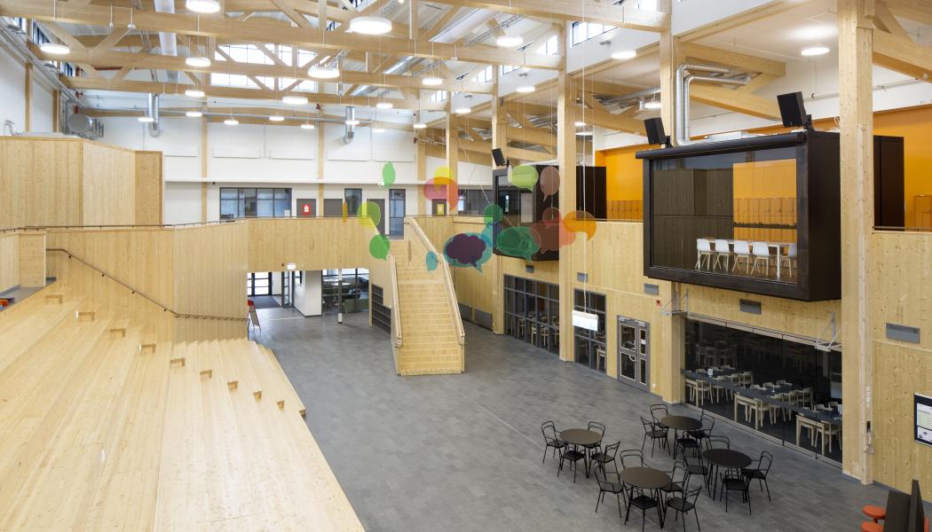På Morö backe skola i Skellefteå har man valt att bygga skolan med stommar i limträ. Fotograf: Patrick Degerman