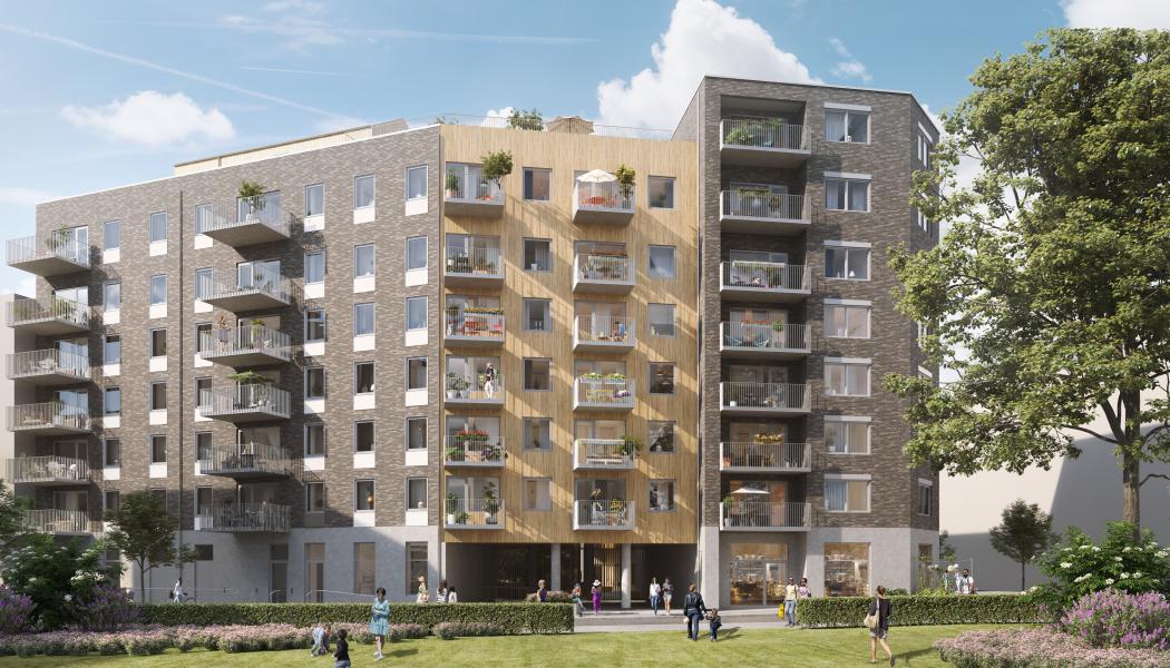 Peab Bostad är först ut att påbörja byggandet av 111 bostadsrätter i Göteborgs nya stadsdel Södra Änggården. Foto: Peab/Manifest PR