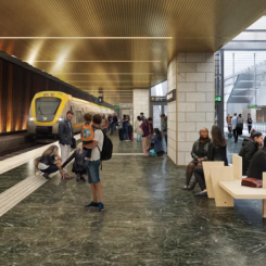 Station Centralens perronger – vid mittuppgången. Illustration: Kanozi Arkitekter