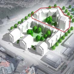Volymskiss över området med Cerneras fastighet inringad. Bild: Cernera