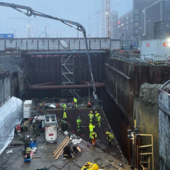 Bottenplattan som gjöts ligger i deletappens norra ände, närmast Kanaltorget. Foto: Trafikverket