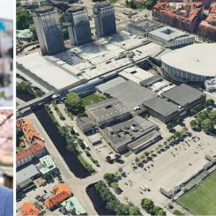 Pontus Orrbacke, arkitekt Krook & Tjäder. Axel Josefson, gruppledare Moderaterna. Debatt om Arenakvarteret på Frihamnsdagarna. Foto: Krook & Tjäder