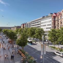 2022 vann Nyréns arkitektkontor en projekttävling om att utforma Avenyn och Götaplatsen, med förslaget AveNy. Konstnären Liva Isaksson Lundin skapar konsten för Avenyn och kommer att samarbeta med både arkitekterna och andra parter i projektet. Visionsbild över Avenyn, skapad av Nyréns Arkitektkontor.