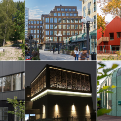 Fr.v övre raden: Observatoriet Näs gård/LINK Arkitektur, Kv Nattugglan/Equator, Mörrums skola/FOJAB. Fr.v nedre raden: House Rio/Krupinski / Krupinska, Wisdome/New Line Arkitekter, Kaparen/OKIDOKI.